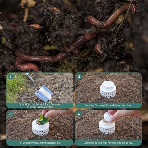 Inground Compost Bin Outdoor Worm Farm System for Kitchen Food Waste Raised Beds Gardening Mini in Ground Worm Composter with Lid Holes 8.46 x 2.95 x 2.16 in (2)