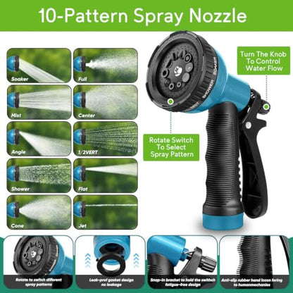 Flexible Garden Hose 100 ft with 10 Function Nozzle, 2026 Kink Free Lightweight Water Hose 100ft, Solid Metal Fittings, High Density Outer Fabric, Enhanced Inner Core for Outdoor Watering, Car Washing