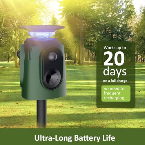 2026 Upgraded Solar Ultrasonic Animal Repeller, 360° Motion Detection with LED Flashing Light, Waterproof Design for Outdoor Garden, Farm, Temporary Yard Protection Against Deer, Cats, Dogs, Raccoons