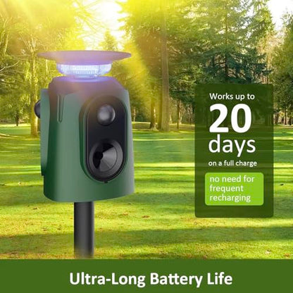 2026 Upgraded Solar Ultrasonic Animal Repeller, 360° Motion Detection with LED Flashing Light, Waterproof Design for Outdoor Garden, Farm, Temporary Yard Protection Against Deer, Cats, Dogs, Raccoons