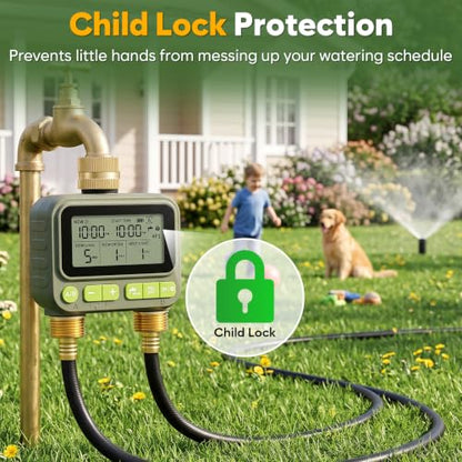 2 Zone Water Timer with Brass Inlet Outlet, Sprinkler Timer for Garden Hose - size: 2 Outlets