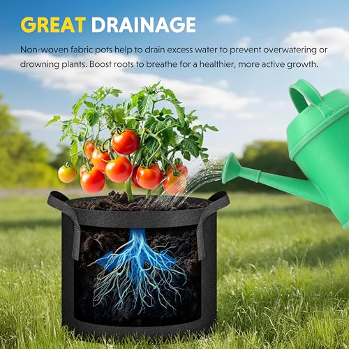 iPower 5-Pack 15 Gallon Plant Grow Bags Thickened Nonwoven Aeration Fabric Pots Heavy Duty Durable Container, Strap Handles for Garden, Black - color: Black, size: 15 Gallon