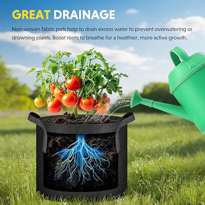 iPower 5-Pack 15 Gallon Plant Grow Bags Thickened Nonwoven Aeration Fabric Pots Heavy Duty Durable Container, Strap Handles for Garden, Black - color: Black, size: 15 Gallon