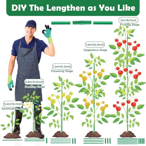 Cludoo 162PCS Garden Stakes Set with 50 Sets Fiberglass Plant Stakes Sticks Supports and Accessories, DIY 4ft 5ft 6ft 7ft Tomato Stakes for Tomato,Vegetables, Pepper, Fences Indoor Outdoor Plants - size: 50 sets