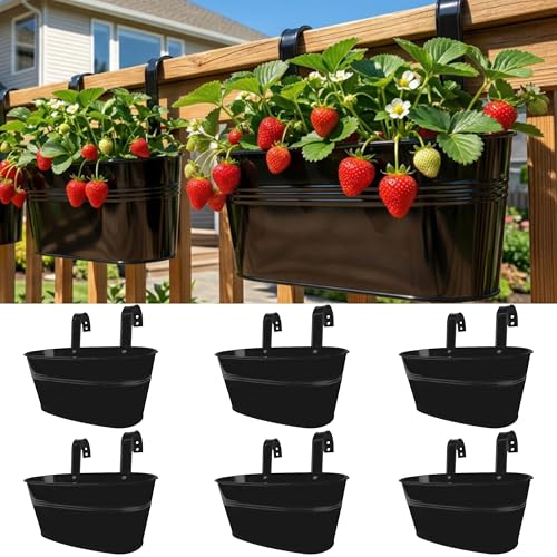 LaLaGreen Modern Rail Planter (9.8 in, 6 Pack) Black Metal Deck Buckets - size: 9.8" (25 cm) x 6 Pack