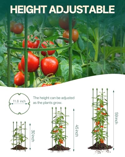 3 Pack Tomato Cage, Up to 59 Inch Adjustable Metal Tomato Cages for Garden - size: 3 Pack-59in