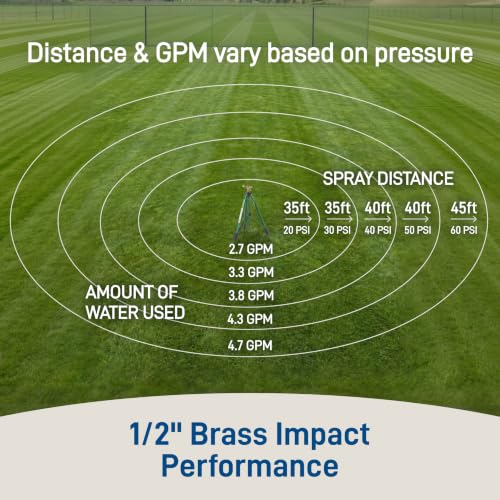 Orbit 1/2 Inch Brass Impact Sprinkler - Adjustable Metal Tripod - Long Range Lawn Watering System - 360 Degree Rotating Sprinkler - Heavy Duty Irrigation System - Adjustable 22-48 Inch Height - 58308 - style: Brass Impact Sprinkler