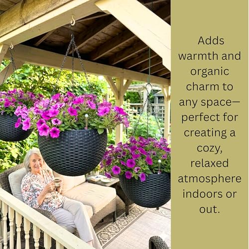 LaLaGreen Indoor Hanging Planters (11in, 3 Pack) Self-Watering Flower Pots - color: Black X 3