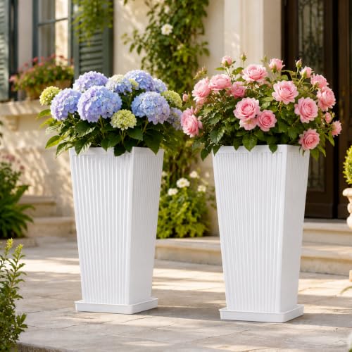 NicBex 24" Tall Planters for Outdoor Plants Set of 2 Square Fluted,White - color: White