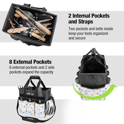 WORKPRO Garden Tool Bag, 10 Pockets and Shoulder Strap, Floral White - color: Floral White