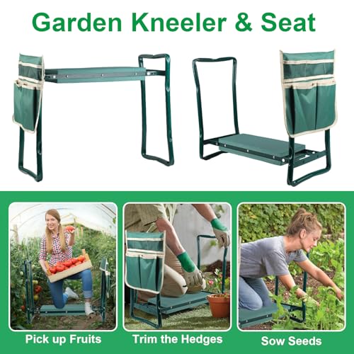 Garden Kneeler and Seat,Heavy Duty Portable Garden Stool with Tool Pouches,Foldable Thick Gardening Bench with EVA Foam Kneeling Pad,Gardening Gifts for Seniors,Gardener,Parents