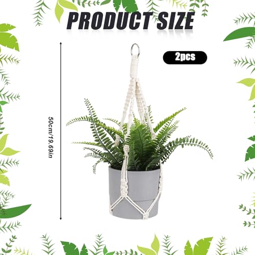 Larrel Macrame Plant Hanger, 2PCS Plant Hangers Indoor Hanging Planter Basket with 2 Hooks Wood Beads Decorative Flower Pot Holder for Indoor Outdoor Boho Home Decor