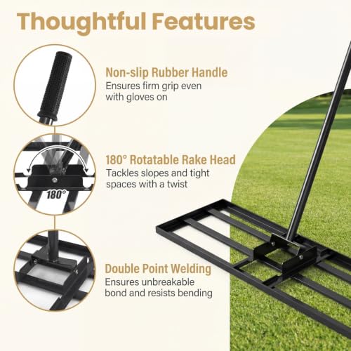 COSTWAY 30x10 Inch Lawn Leveling Rake (Black, 30"x10") - color: Black