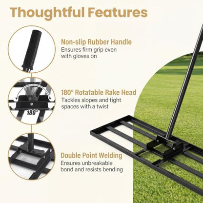 COSTWAY 30x10 Inch Lawn Leveling Rake (Black, 30"x10") - color: Black