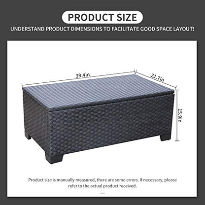Rattaner Patio Coffee Table with Storage Wicker Outdoor Coffee Table and All-Weather Wicker Side Table with Waterproof Cover, Black - color: Black