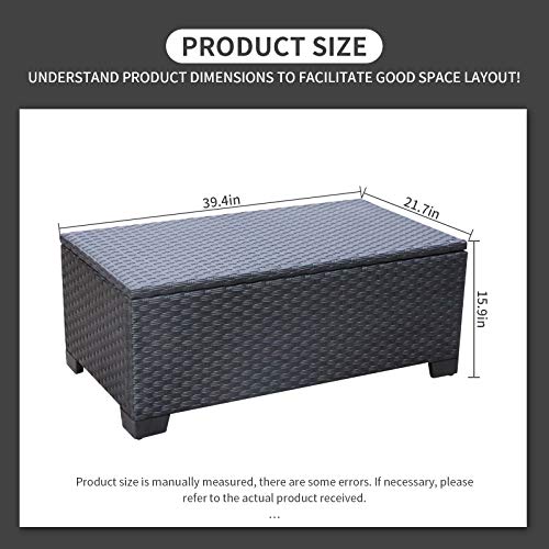 Rattaner Patio Coffee Table with Storage Wicker Outdoor Coffee Table and All-Weather Wicker Side Table with Waterproof Cover, Black - color: Black