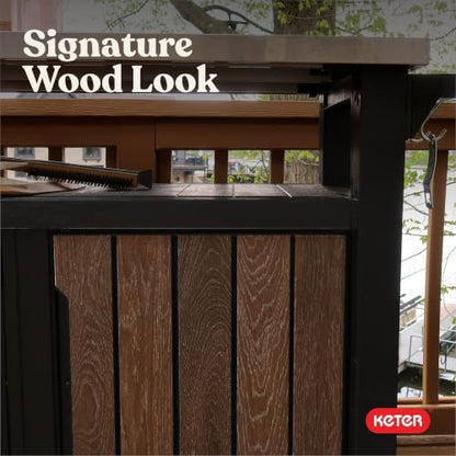 Keter Unity XL Outdoor Entertainment Cart with Wood‑Look Finish, 78‑Gallon Patio Storage Cabinet, Food Prep Station, Stainless‑Steel Top for BBQ, Grill, Patio, Deck & Backyard, Walnut - color: Walnut