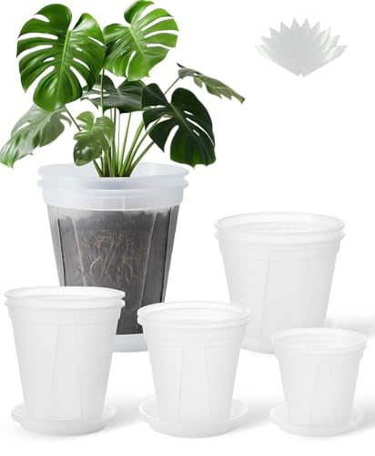 Clear Nursery pots with Drainage 5/6/7/8/9 inch 10 Pack - size: 5/6/7/8/9inch with saucers