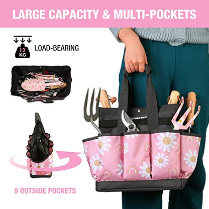 WORKPRO Garden Tool Bag, 9 Pockets Gardening Bag - color: Floral Pink