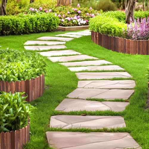 LINSHRY Wood Garden Edging Fence, Flower Bed Edging Borders, 8in H x 12ft L - size: 8in (H) x 12ft (L)