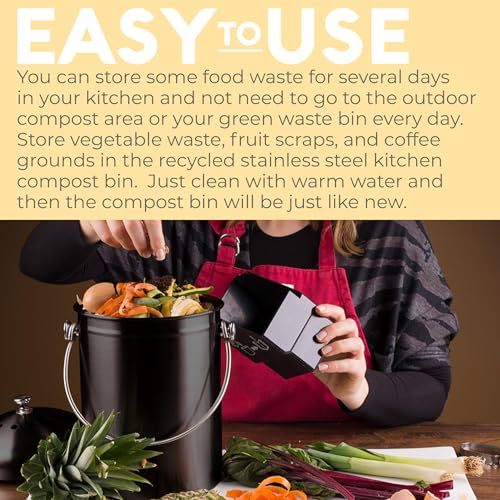Epica Kitchen Compost Bin for Kitchen Countertops, 1.3 Galllon - Black - color: Black