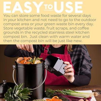 Epica Kitchen Compost Bin for Kitchen Countertops, 1.3 Galllon - Black - color: Black