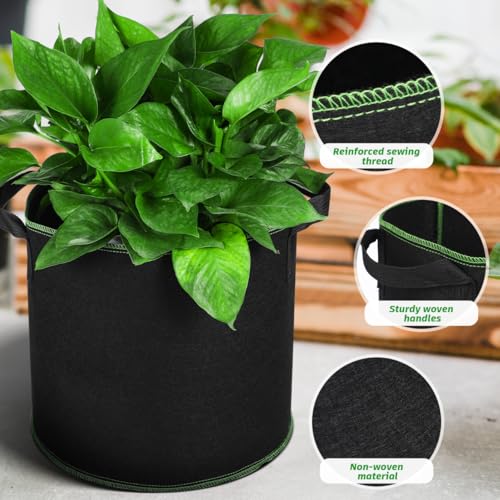 YARNOW 5-Pack 4 Gallon Fabric Grow Bags, Non-Woven Plant Pots with Reinforced Handles for Vegetables, Tomatoes, Potatoes, Strawberries, Flowers & Herbs, Outdoor Indoor (Black)