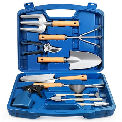 Grenebo 12-Piece Gardening Tools Set with Hard Storage Case, Blue - color: Blue