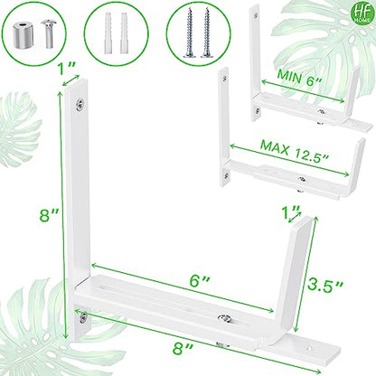 HFHOME 4 PCS Adjustable Planter Box Brackets (6 to 12.5 in), Universal Window Box Brackets, Heavy Duty Metal Flower Box Wall Mounting Hooks for Balcony, Fences, Patio, and Garden - White - size: Set of 4 - White