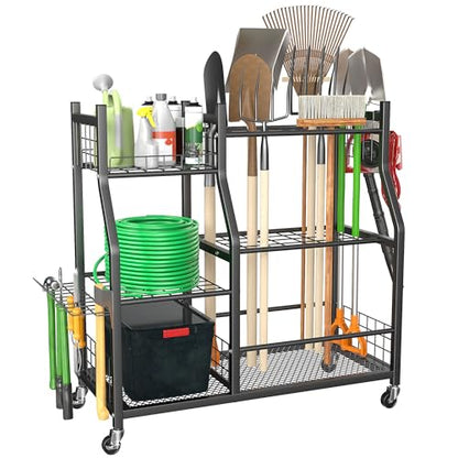 Ultrawall Garden Tool Organizer Stand, Garage Tool Storage Rack with Wheels - size: Large