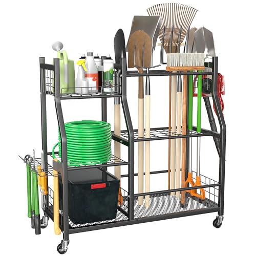 Ultrawall Garden Tool Organizer Stand, Garage Tool Storage Rack with Wheels - size: Large