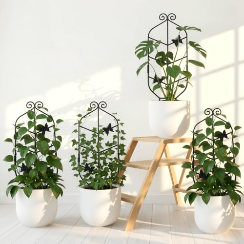 30" Metal Trellis for Potted Climbing Plants, Indoor Outdoor, 4PC