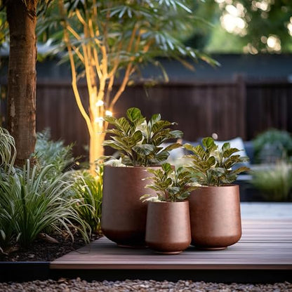 Kante Set of 3 Rusty Concrete Curved Planters 16.5" 13" 9.4" Dia - color: Rusty, size: Set of 3: 15.3" + 11.6" + 8.2" D