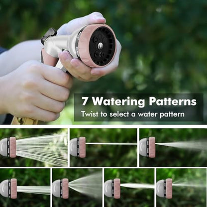 RESTMO Garden Hose Nozzle, Heavy Duty Water Hose Nozzle with 7 Adjustable Spray Patterns, High Pressure Hand Sprayer with Flow Control, for Watering Plants & Lawns, Washing Cars & Pets, Rose Gold - color: Rose Gold