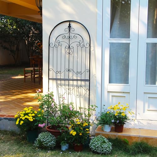 Garden Trellis for Climbing Plants 70.8" H x 25.6" W Metal Wrought Iron Outdoor Wall Panel for Vines Flowers Elegant Accent Decorative Garden Structure - color: 70.8 inch-1 pack