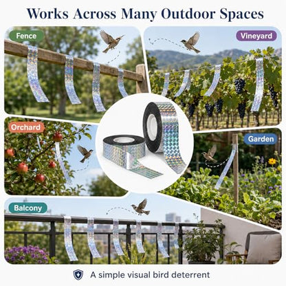 RAINFLOW Bird Scare Tape - 2 Rolls 300FT Reflective Ribbon for Garden