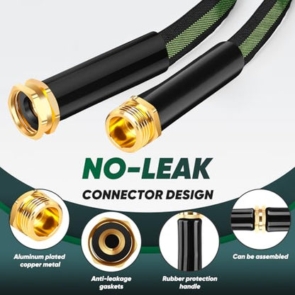 Garden Hose 100ft Lightweight, Non-Expanding, Leak-Proof Metal Connector, No-Knot No-Tangle, Easy to Store and Carry, Wear-Resistant, 3/4GHT Flexible Water Hose for Yard, Outdoor (Black Green)