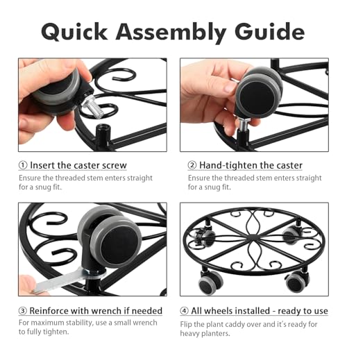 Planterhoma 5 Pack Plant Caddy with Wheels & Saucers, 11.8" Heavy Duty Metal Rolling Plant Stand, Plant Dolly with Lockable Casters, Rustproof Iron Planter Mover for Indoor Outdoor, Black - size: 11.8 Inches - 5 Pack