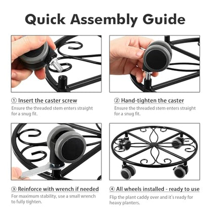Planterhoma 5 Pack Plant Caddy with Wheels & Saucers, 11.8" Heavy Duty Metal Rolling Plant Stand, Plant Dolly with Lockable Casters, Rustproof Iron Planter Mover for Indoor Outdoor, Black - size: 11.8 Inches - 5 Pack