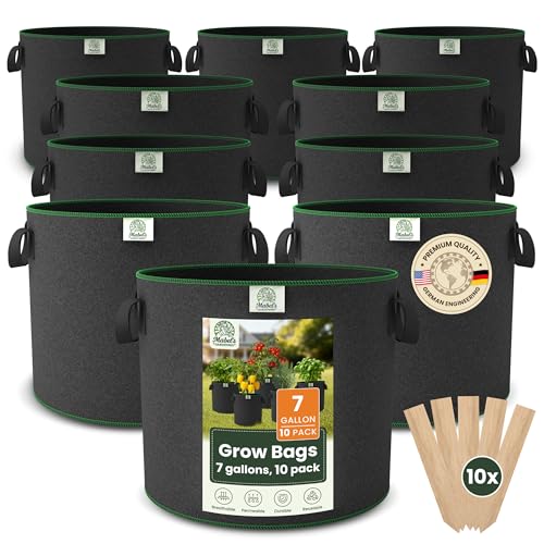 Mabel's Gardening 10-Pack 7 Gallon Grow Bags - Garden Planting Bags 13.4 x 11.4 INCH Made of 8.85 oz/yd² (300g/m²) Felt & Fleece Fabric Plant Pot, Plant Bag, Grow Bag for Cucumber Tomato Zucchini - color: 10-pack, size: 7 Gallon