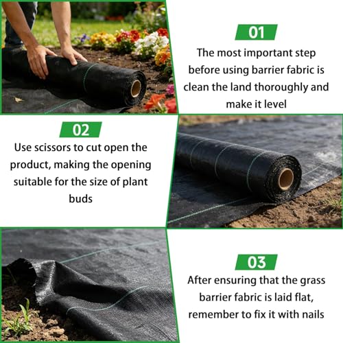 Weed Barrier Fabric Planting Cover - 3 x 200 FT Heavy Duty Landscape Fabric Ground Cover Block for Outdoor Planting - size: 3 x 200 FT