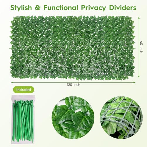 Bybeton 40"x120" Ivy Privacy Fence Screen UV Resistant Expandable Lattice - size: 40*120 IN