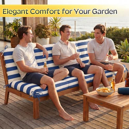 Oxford Fabric Swing Cushions with Backrest & Tie Straps for Patio Bench - color: Navy-white Stripe