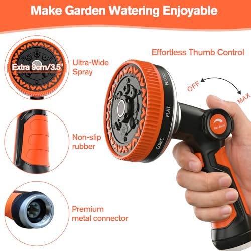 Rosy Earth Garden Hose Nozzle, 3.6" Ultra-Wide Metal Hose Sprayer, Orange - color: Orange