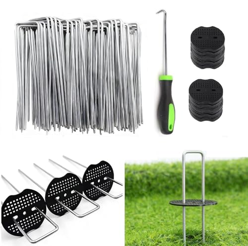 6 Inch 100 PCS Galvanized Landscape Staples with 100 PCS Gasket, Landscape Fabric Pins Stakes Lawn Ground Cover Graden Staples Spikes Weed Barrier Stakes - size: 6" 100 Pack