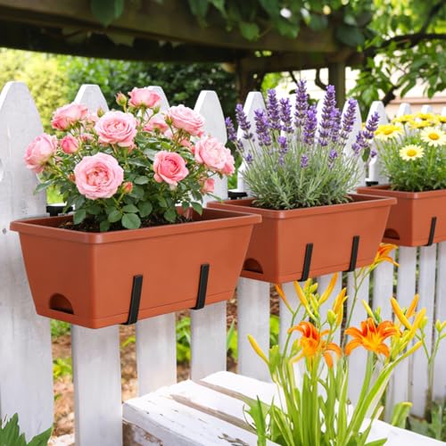 CADUKE 6 PCS Railing Planter Boxes Red Window Planter Boxes with Bracket - color: Red