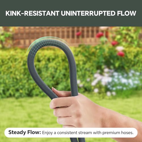 Garden Hose 50ft, Ultra-Light & Flexible Water Hose, Non-Shrinking, Easy to Store, Drinking Water Safe Material, All-weather, Gray