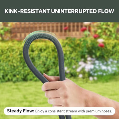 Garden Hose 50ft, Ultra-Light & Flexible Water Hose, Non-Shrinking, Easy to Store, Drinking Water Safe Material, All-weather, Gray