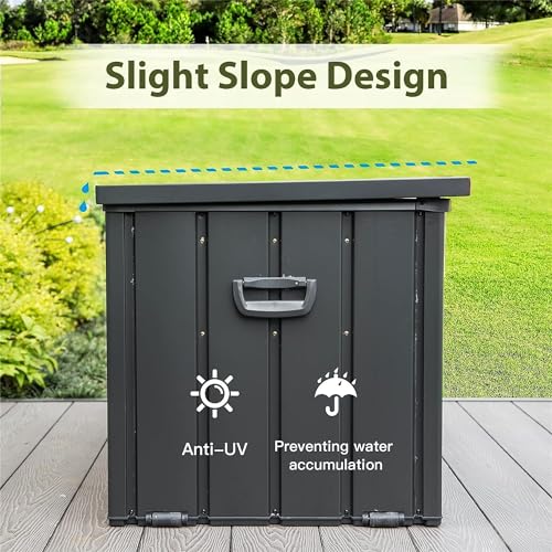 150 Gallon Metal Outdoor Storage Deck Box, Lockable Patio Bin, Dark Gray - color: Dark Gray-C