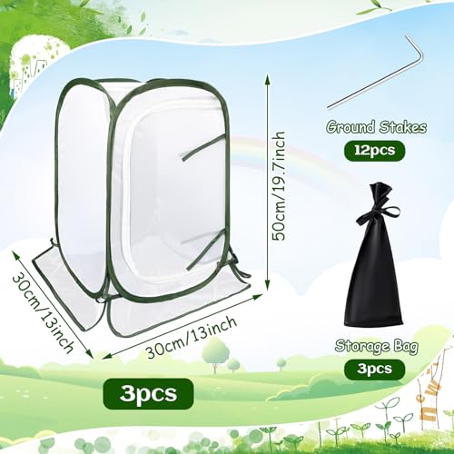 Augshy Pop Up Plant Covers, 3 Pack Mesh Net Protectors Cage with Stakes